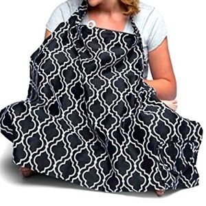 Boppy nursing cover with a black and white geometric pattern
